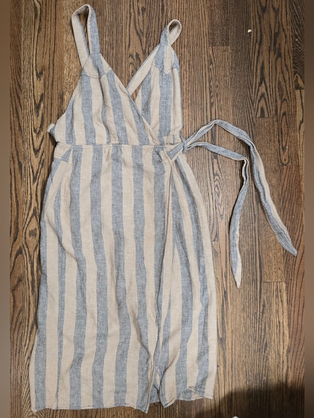 Anthropology X Current Air Blue and Cream Linen Blend Wrap Dress